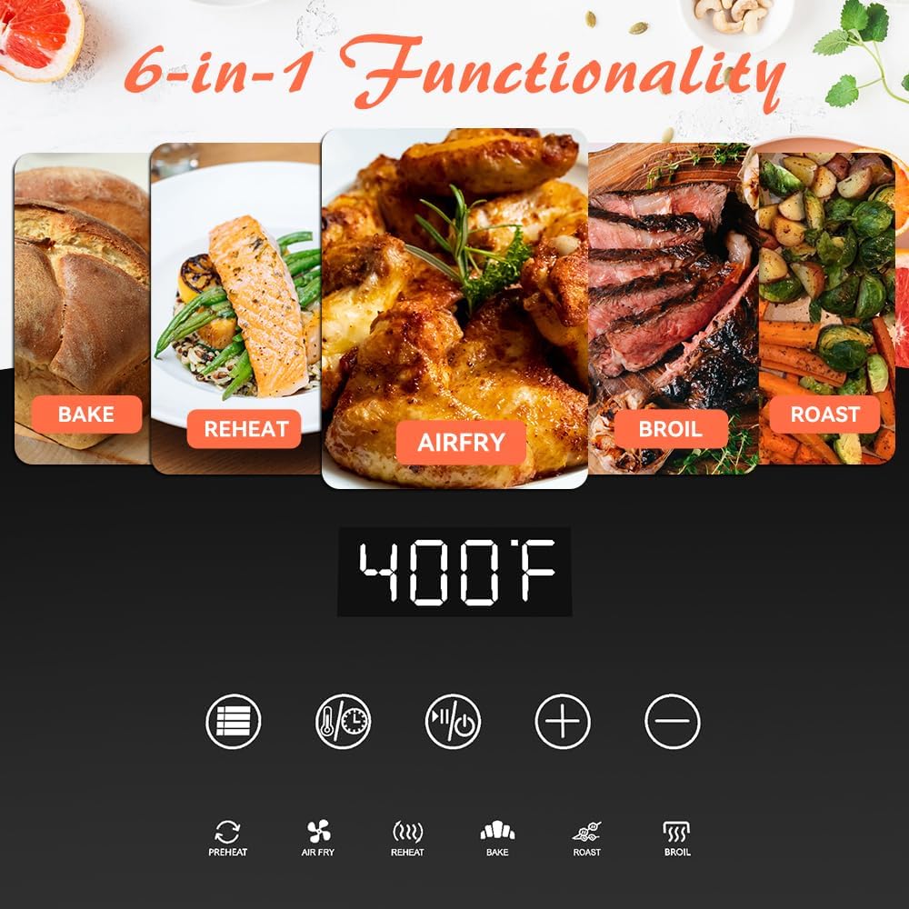 ASZ Digital Air Fryer 6qt with Window Up - 6 QT Big Airfryer 6-in-1 Presets Preheat Airfry Reheat Bake Roist Broil 400°F Airfrier 85% Oil Less,Nonstick Dishwasher-Safe Parts, Automatic Shutoff