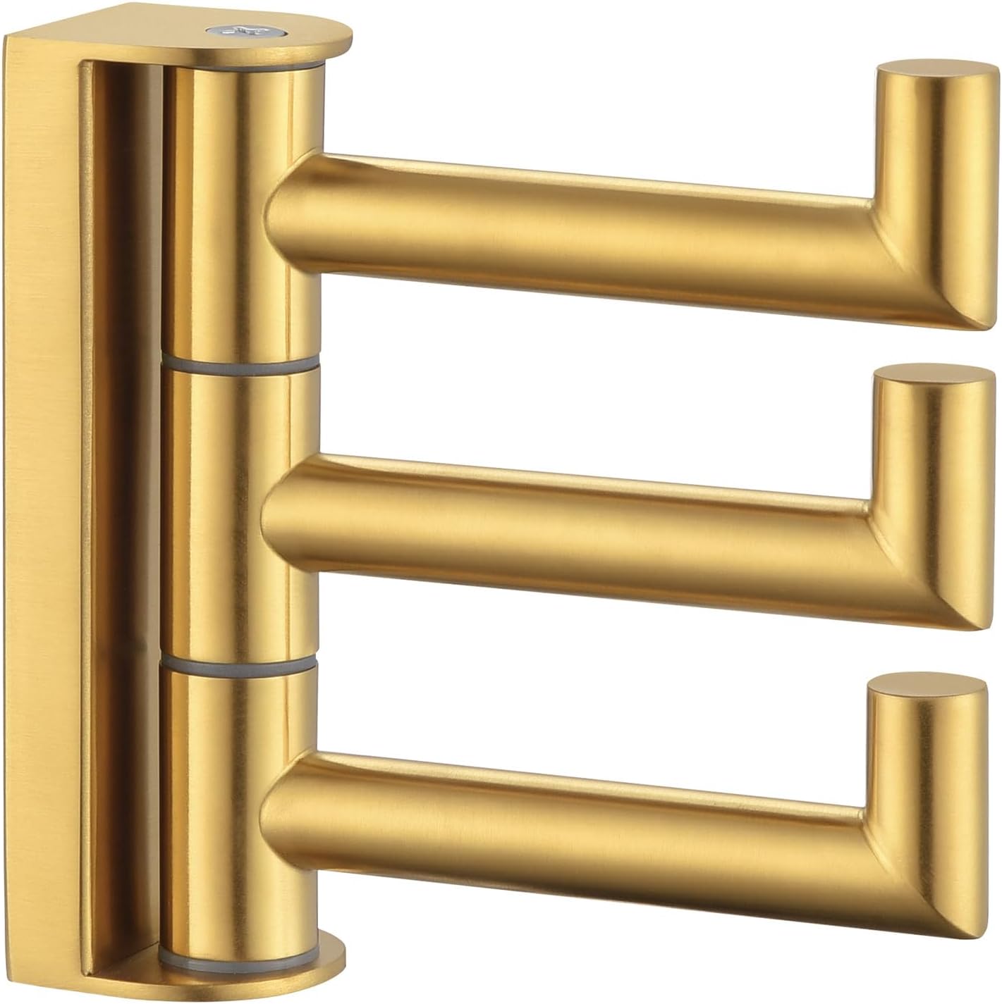 Suyar Brushed Gold Towel Hook, SUS 304 Stainless Steel Bathroom Coat Robe Holder with 3 Swivel Arms, Wall Hook for Kitchen Entry Garage