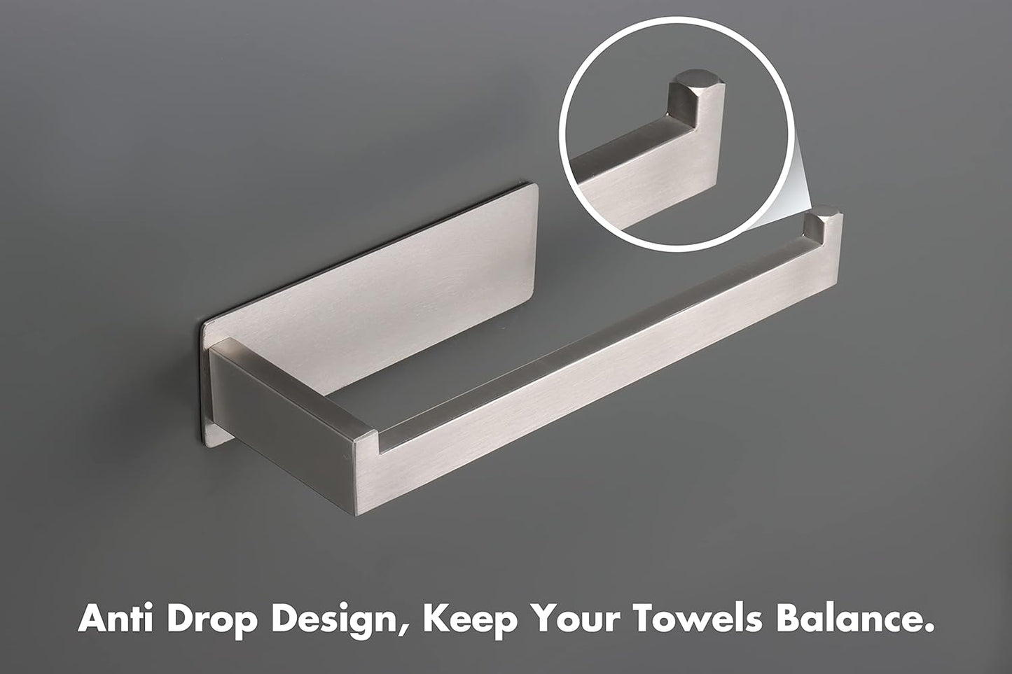 Hand Towel Holder, Strong Self Adhesive Hand Towel Ring, Thicken SUS304 Stainless Steel Hand Towel Bar/Rack, No Drilling Modern Hand Towel Hanger (Brushed Nickel, 9 in)