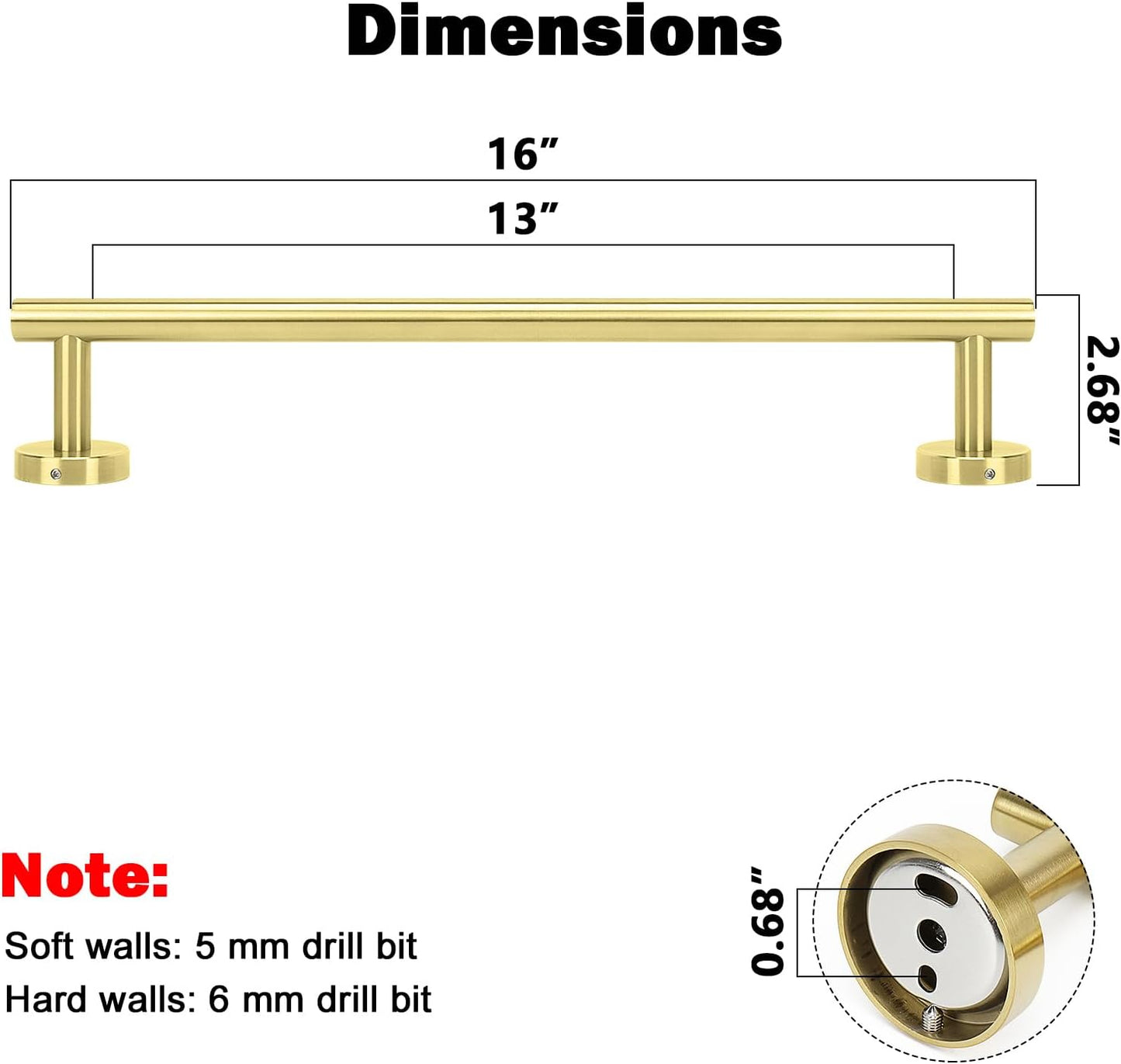 NearMoon Bath Towel Bar, Bath Accessories Thicken Stainless Steel Shower Towel Rack for Bathroom, Towel Holder Wall Mounted (1 Pack, Brushed Gold, 16 Inch)