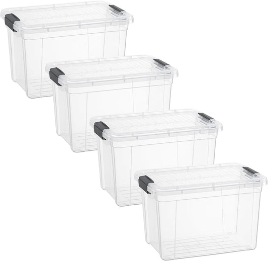 Superio Clear Storage Boxes with Lids, 8.75 Quart Plastic Container Bins for Organizing, Stackable Crates, BPA Free, Non Toxic, Odor Free, Organizers for Home, Office and Dorm, 4 Pack