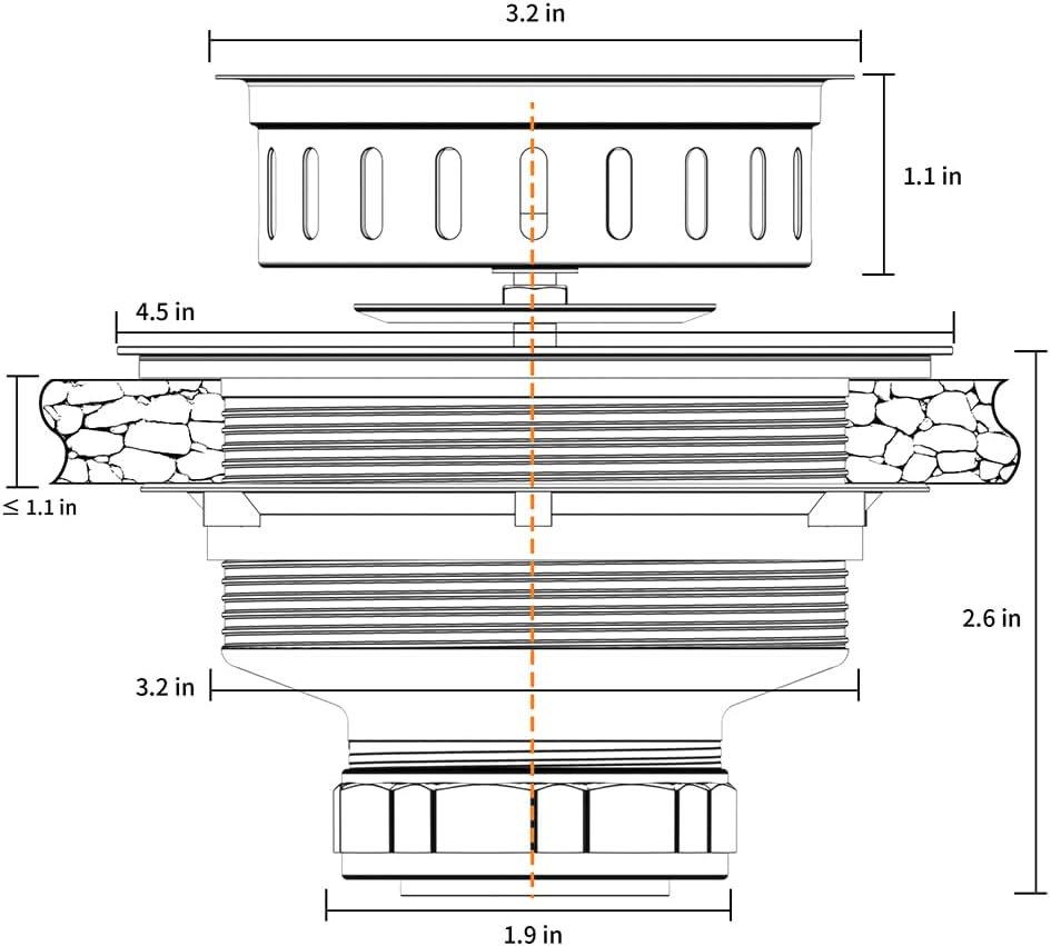 KONE 3-1/2 Inch Kitchen Sink Drain Strainer Assembly Made by All Stainless Steel with Strainer Basket/Drain Stopper, Replacement for Standard Commercial Drains