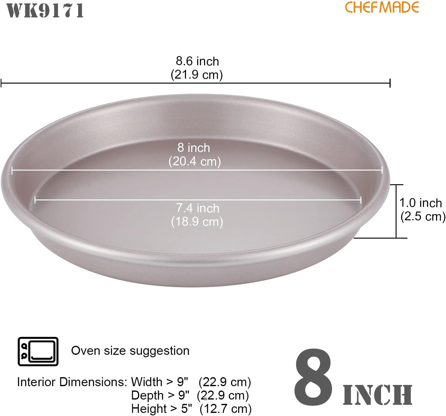 CHEFMADE Pizza Pan, 8-Inch Non-Stick Pancake Bakeware for Oven Baking (Champagne Gold)