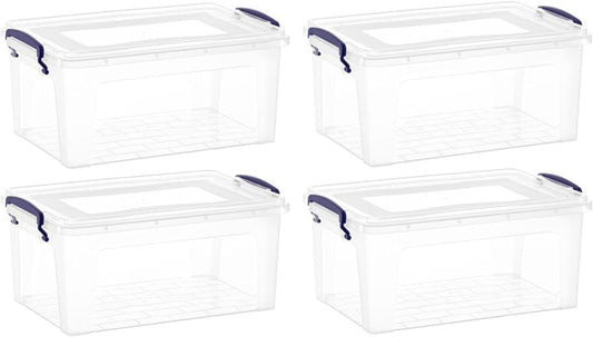 Superio Storage Bins with Lids, Clear Plastic Containers for Organizing, Stackable Totes, BPA Free, Odor Free, Organizer Boxes for Home, and Dorm (4 Pack, 28.5 Qt)