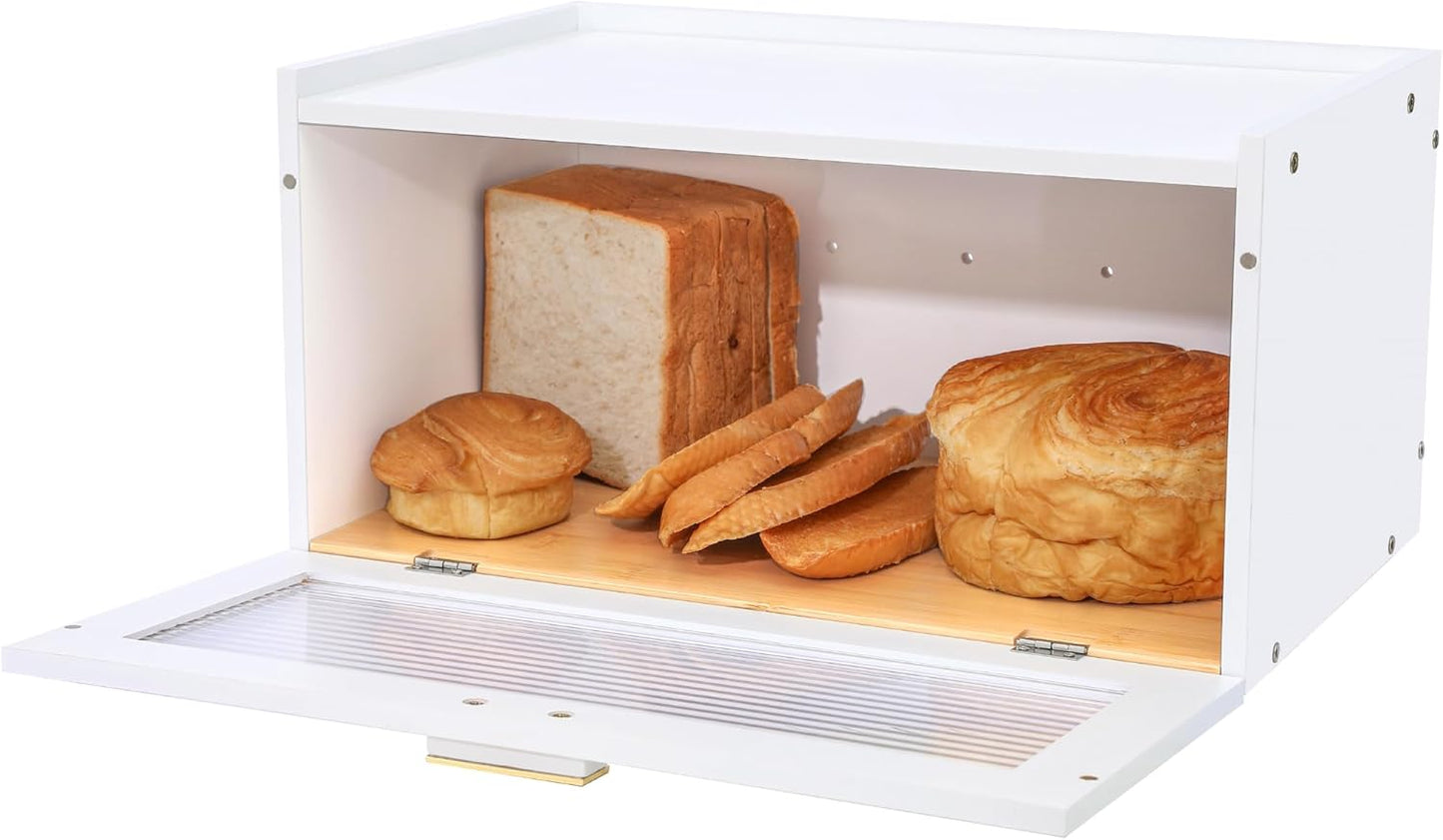 White Bamboo Bread Box for Kitchen Countertop - Mothers Day Gifts for Mom,Kitchen Essentials Bread Storage for Homemade Bread Pantry Organizers and Storage Bread Holder
