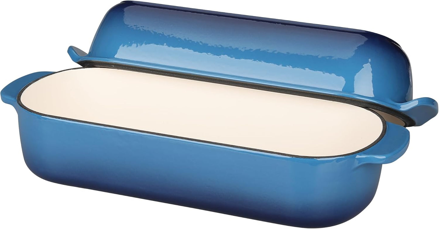 Enameled Cast Iron Loaf Pan with Lid, Dutch Oven for Homemade Bread Baking, 12.5x5.5 inch, 5Qt, Lake Blue