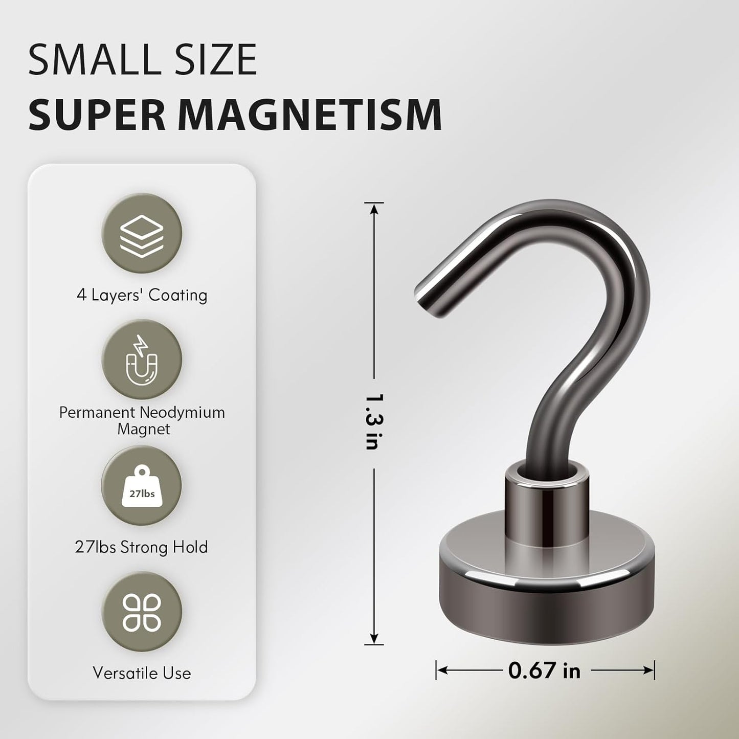 Neosmuk Magnetic Hooks,30lb+ Heavy Duty Earth Magnets with Hook for Refrigerator, Extra Strong Cruise Hook for Hanging, Magnetic Hanger for Cabins, Grill (Gunblack, 10 Pack)