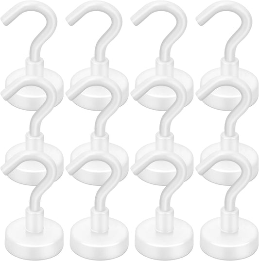 LOVIMAG Cruise Essentials - 28lbs Magnetic Hooks for Cabins, White Cruise Magnets for Door, Strong Magnetic Hooks for Hanging, Refrigerator, Ceiling, Grill - 12 Pack