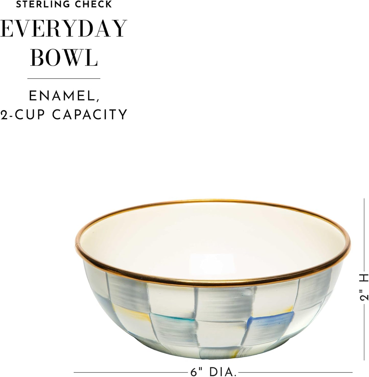 MACKENZIE-CHILDS Enamel Everyday Bowl, Serving Bowl for Entertaining, Extra-Small, Gray-and-White Sterling Check, Set of 1