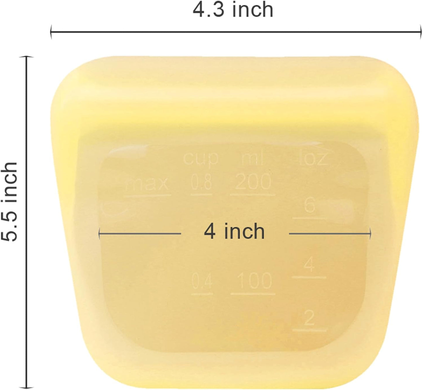 purifyou Set of 5 Reusable Silicone Storage Snack Bags 6oz / 16oz / 32oz / 64oz Self-Seal Food Storage Container for Fruits, Vegetables, Sandwiches, Dishwasher Safe & Leak-free (PastelYellow, 6oz)