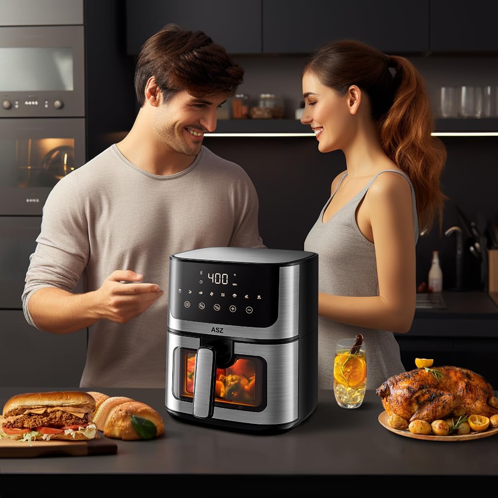 ASZ Air Fryer with Window Visible- 5 quart Compact- Digital Airfryer 5qt for 2-3 people - 5 qt for Office Dorm Room - 8 in 1 Bake Toast Broil Reheat - 1400W, 400℉ Kitchen Airfry Countertop Gift