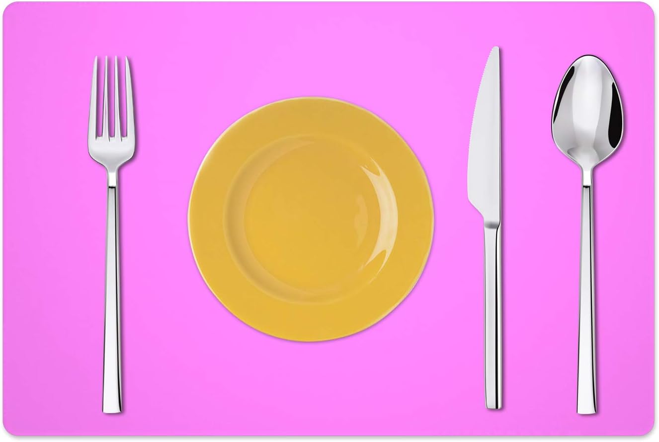 Silicone Placemats, Food-Grade Non-Slip Waterproof, Dining, Stain Resistant, Countertop Protector, Kitchen Counter Mat, Heat Resistant, Baking mat Dishwasher Safe (23.6"×15.7"-1pack, Rose)