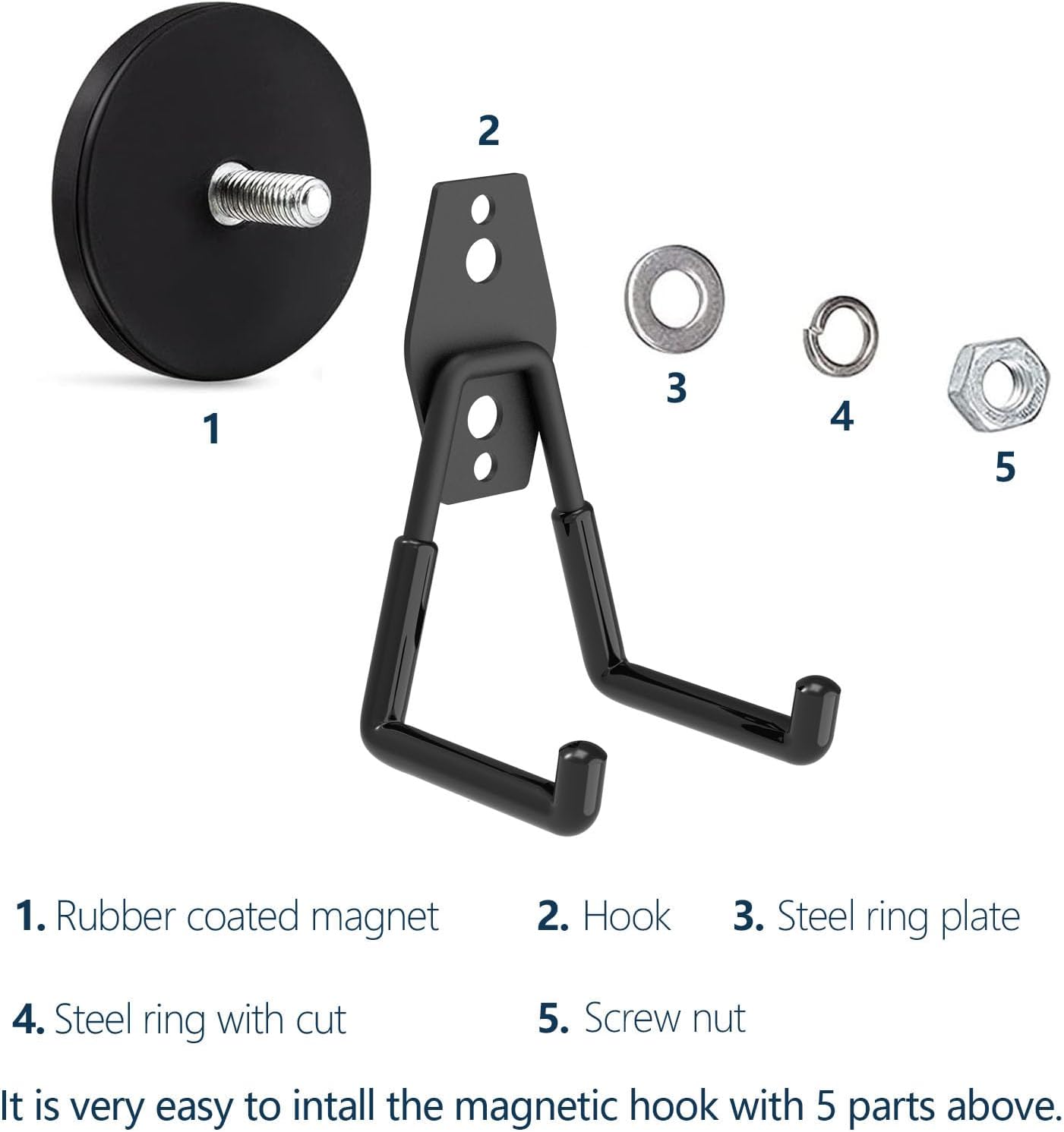 Heavy Duty Jumbo Pack Magnetic Hooks, Anti-Slide Magnet Garage Hanger, Garage Hook, Super Strong Magnetic Mounting for Garden Tools, Hose, Power Drill, Steel Pegboard, Workshop (8 Pack)