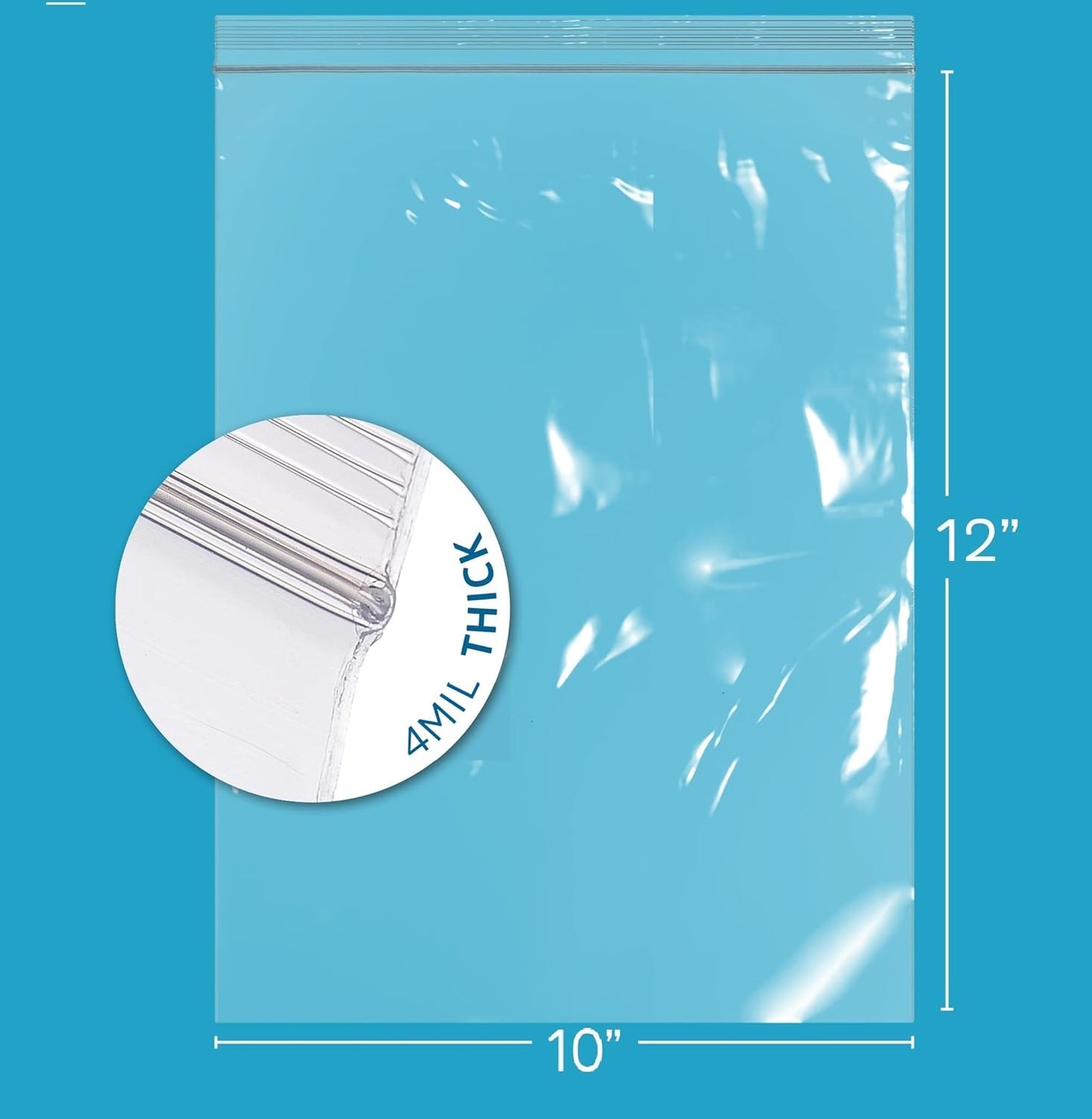 GPI - 10" x 12" - Bulk Pack of 100, 4 Mil Thick, Heavy Duty, Clear Plastic Reclosable Freezer Zip Bags, Strong & Durable Poly Baggies with Resealable Zipper Top Lock.