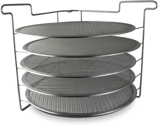 Folding Pizza Rack with Five 14 Inch Pizza Screens - Compact and Convenient Design for Easy Storage and Baking Multiple Pizzas