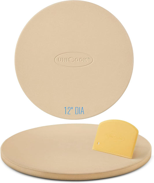 Unicook 12 Inch Round Pizza Stone, Heavy Duty Cordierite Bread Baking Stone for RV Oven, Grill and Toaster Oven, Ideal for Baking Crisp Crust Pizza, Bread, Cookies and More