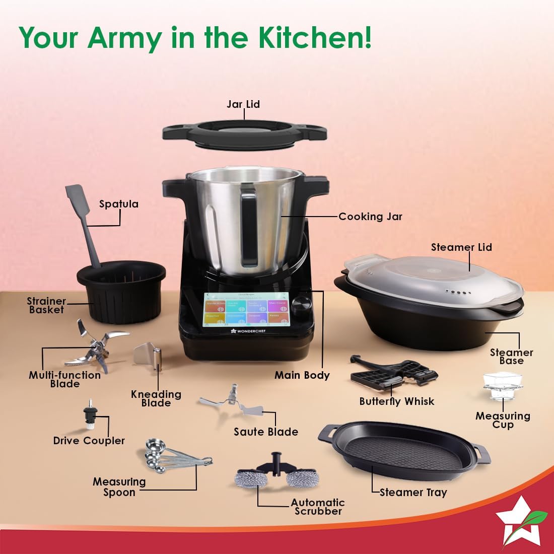 Wonderchef Chef Magic | All-in-One Kitchen Robot for Indian & International Cuisine | Automatic Chopping, Sautéing, Stirring, Kneading... | Mobile App | Recipes by Chef Sanjeev Kapoor | 2 Yr Warranty