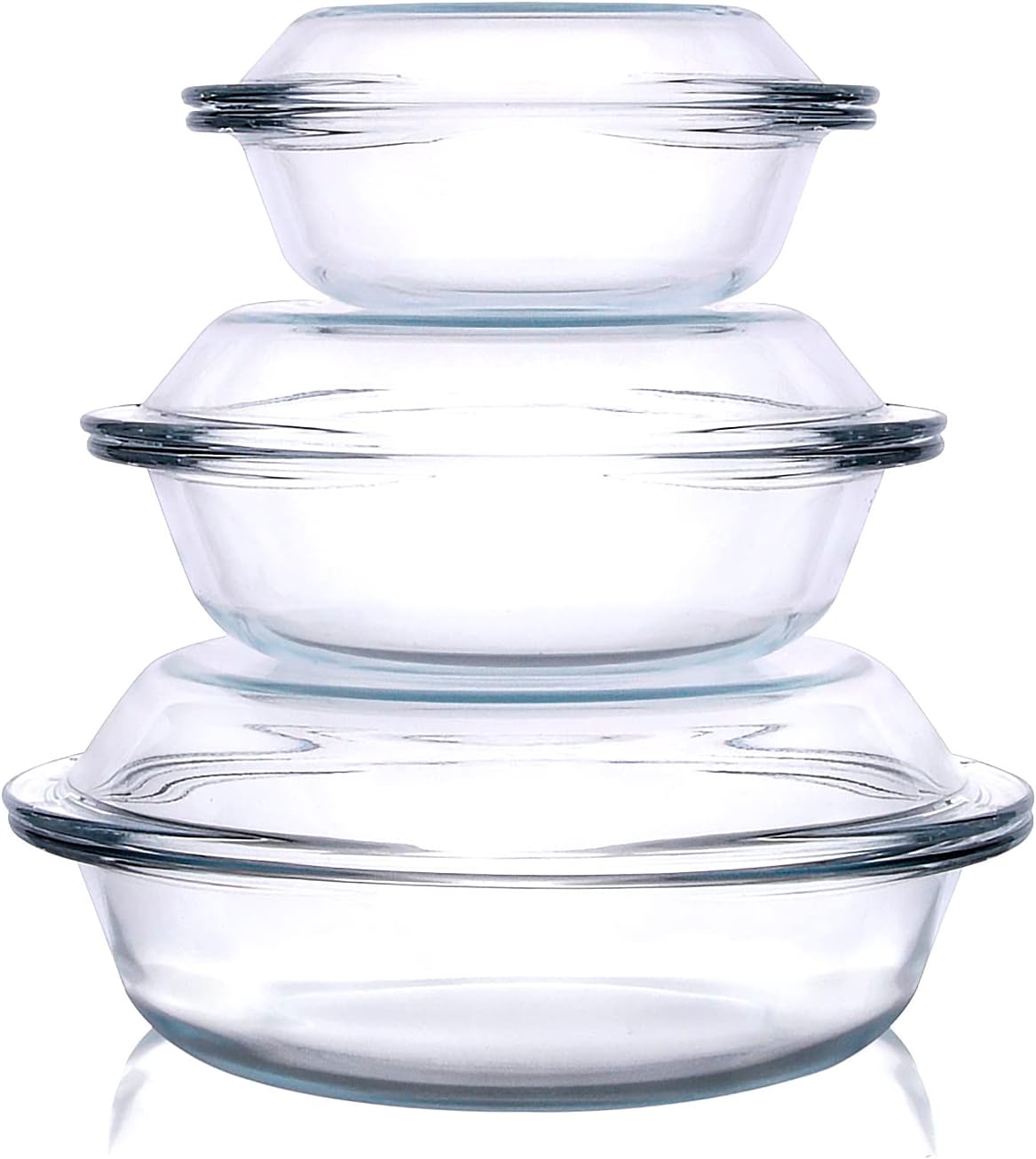 Set of 6 Round Glass Casserole Dishes, Nesting Glass Baking Dish Set with Lid, Oven, Freezer and Dishwasher Safe. - 0.5QT+1QT+1.8QT