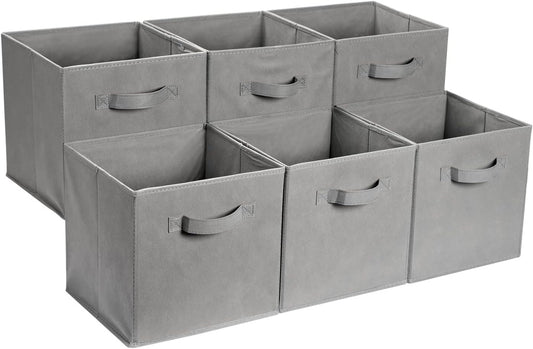 Amazon Basics Collapsible Fabric Storage Cube Bins Organizer with Handles, Sturdy, Gray, 13-x-13-x-13-inch, Pack of 6