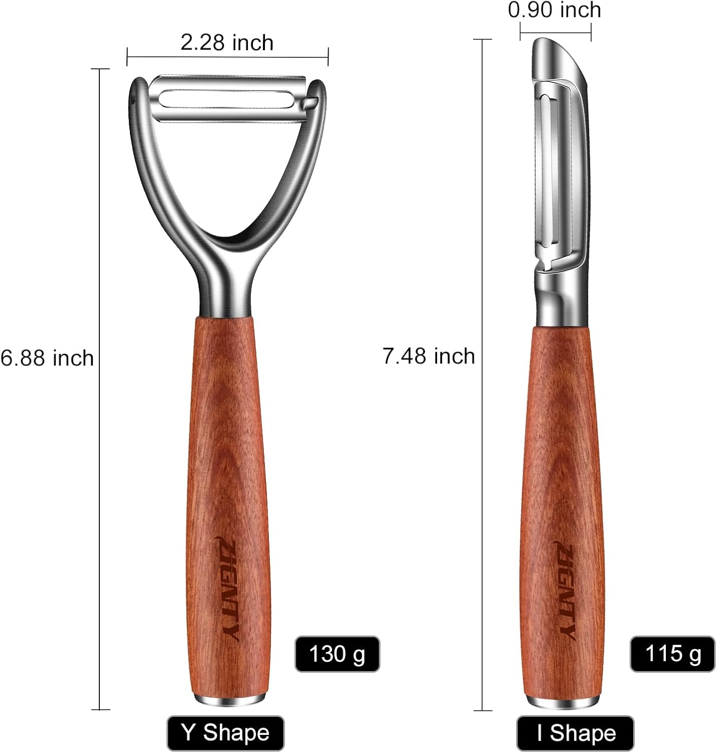 Vegetable Peeler Stainless Steel, Premium Potato Peelers for Kitchen, Ultra Sharp Rotary Blade Fruit & Veggie Peeler, Apple Peeler, I Shaped Peeler Real Wood Non-Slip Handle（5 Years Warranty）