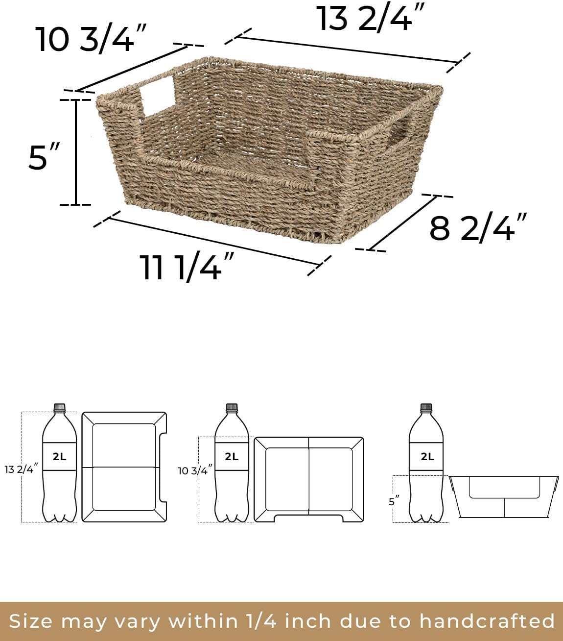 StorageWorks Wicker Storage Basket for Pantry Organizers and Storage, Stackable Seagrass Pantry Baskets for Shelves, 2-Pack