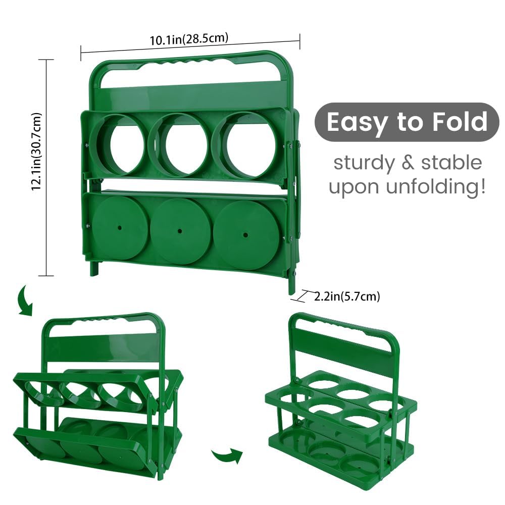 Bodaon 6 Cup Drink Carrier with Handle, Plastic Cup Holders for GrubHub/Doordash Delivery, Reusable Foldable Car Drink Caddy, Leakproof Food Delivery Accessories, 360° Secure Grip, Green