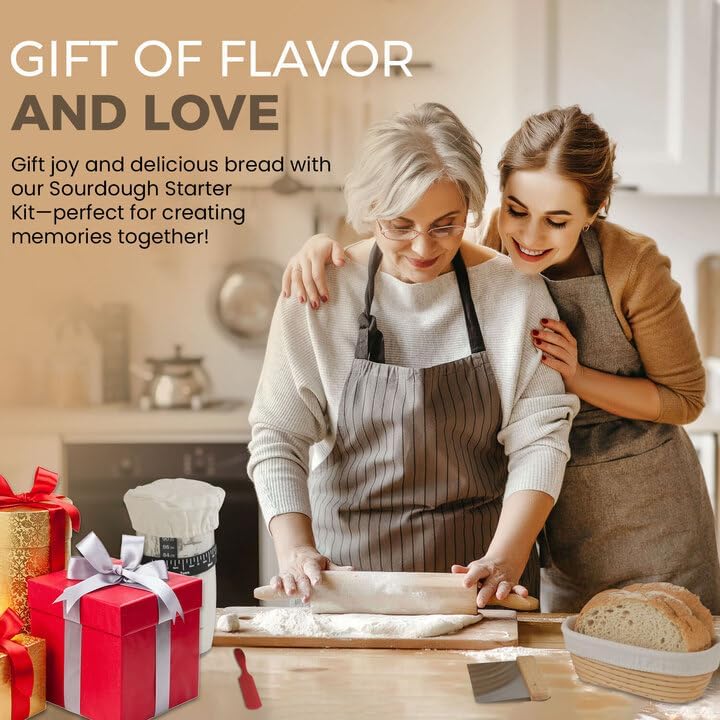 Sourdough Bread Baking Supplies 16 Pcs | Banneton Bread Proofing Basket Kit with Sourdough Starter Jar, 9" Round & 10" Oval Sourdough Proofing Rattan Baskets with Bread Making Tools Gift Set