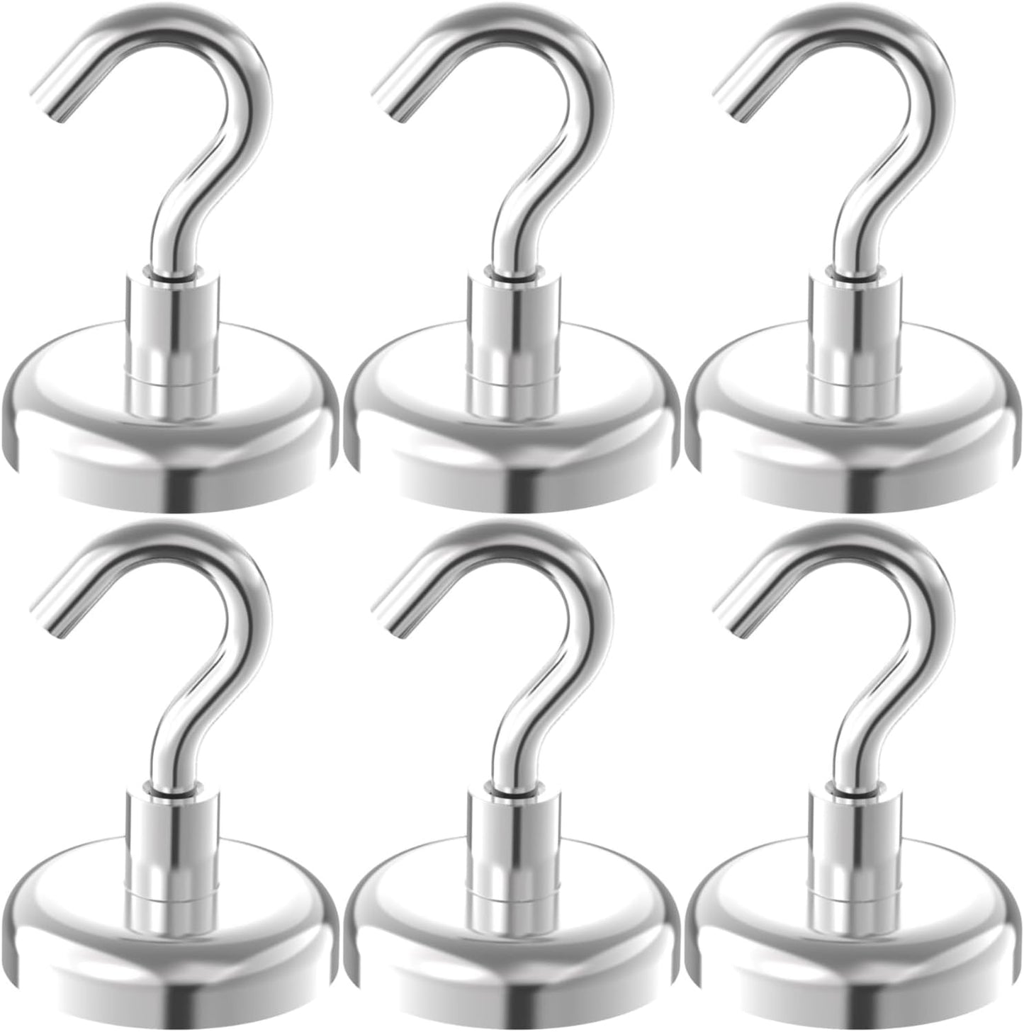 150lb Heavy Duty Magnetic Hooks with 1.42" Dia Magnetic Base - 6Pack, Neodymium Magnets with Hook for Kitchen, Workplace, Super Strong Cruise Magnet Hook for Hanging, Magnetic Hanger