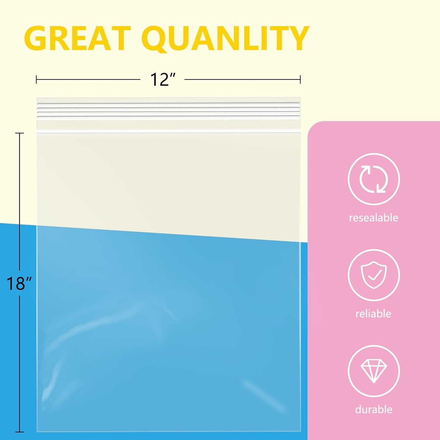 iMailer - 100 Pcs- 12" x 18" Reclosable Plastic Zip Poly Bags 2 Mil - Clear Zip Bag for Clothing, T-Shirts, Pants