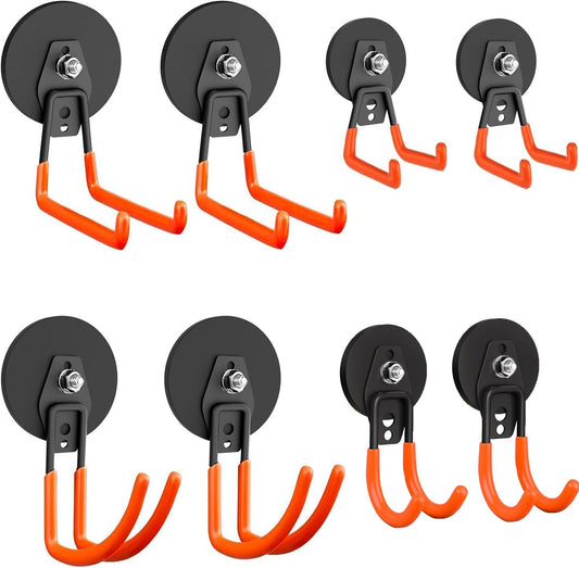 Strong Garage Magnetic Hooks Heavy Duty, 8 Pack Mixed Heavy Duty Storage Utility Magnet Hooks Medium and Large Metal Magnetic Hook with Anti-Slip Coating for Indoor & Outdoor Tool Storage