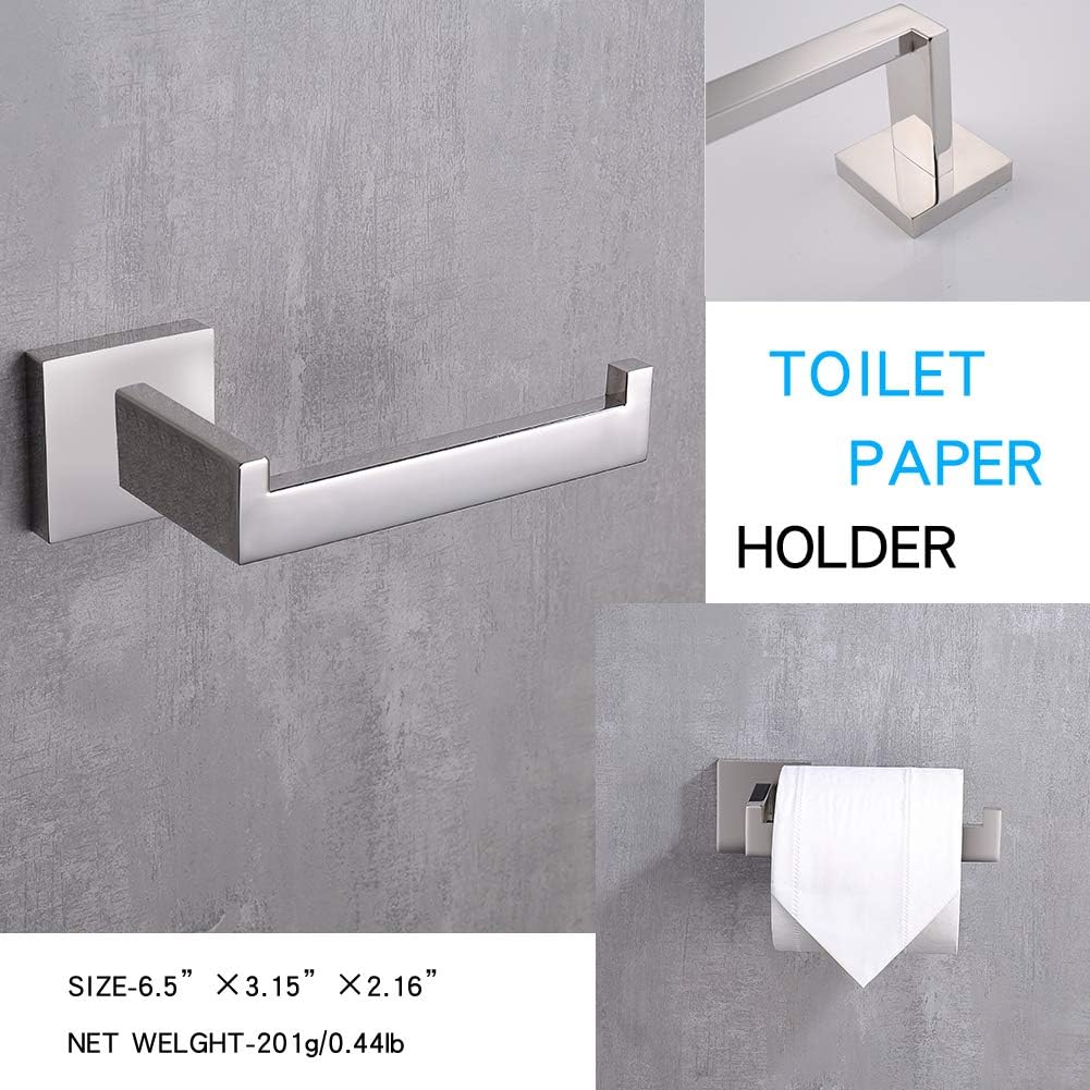 TASTOS Polished Chrome Toilet Paper Holder SUS304 Stainless Steel, Modern Square Half Open Bathroom 5 inch TP Holder Wall Mount Rustfree Tissue Roll Dispenser for Washroom Kitchen