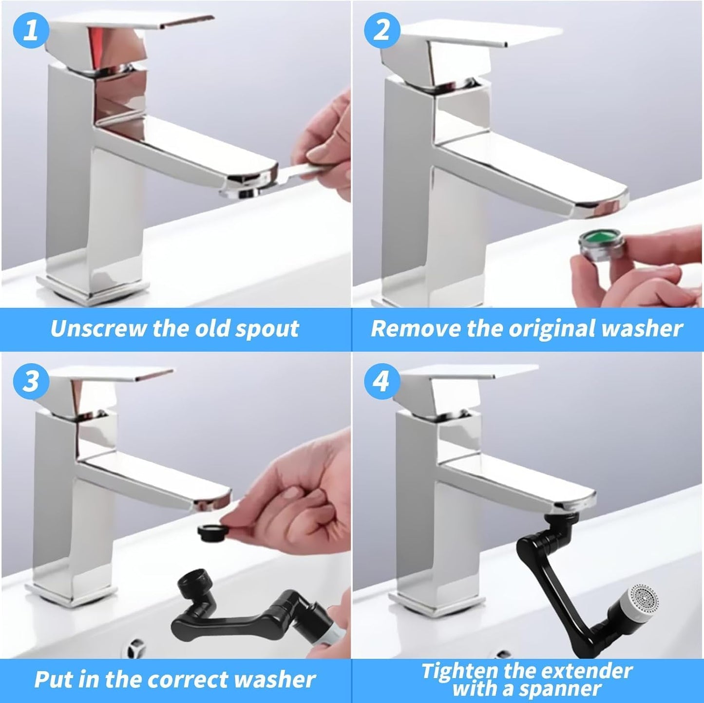 1080° 2 Mode Faucet Extender, Heavy Duty Rotating Sink Extension, Universal Swivel Multifunctional Robotic Arm, Rotating Splash Filter Extension Faucet Aerator for Kitchen Bathroom-1 Pcs
