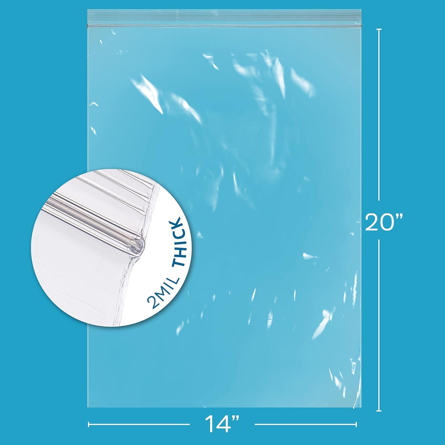 GPI Pack of 500, 14" X 20" Clear Plastic Reclosable Zip Bags - Bulk 2 Mil Thick Strong & Durable Poly Baggies with Resealable Zip Top Lock for Travel, Storage, Packaging & Shipping