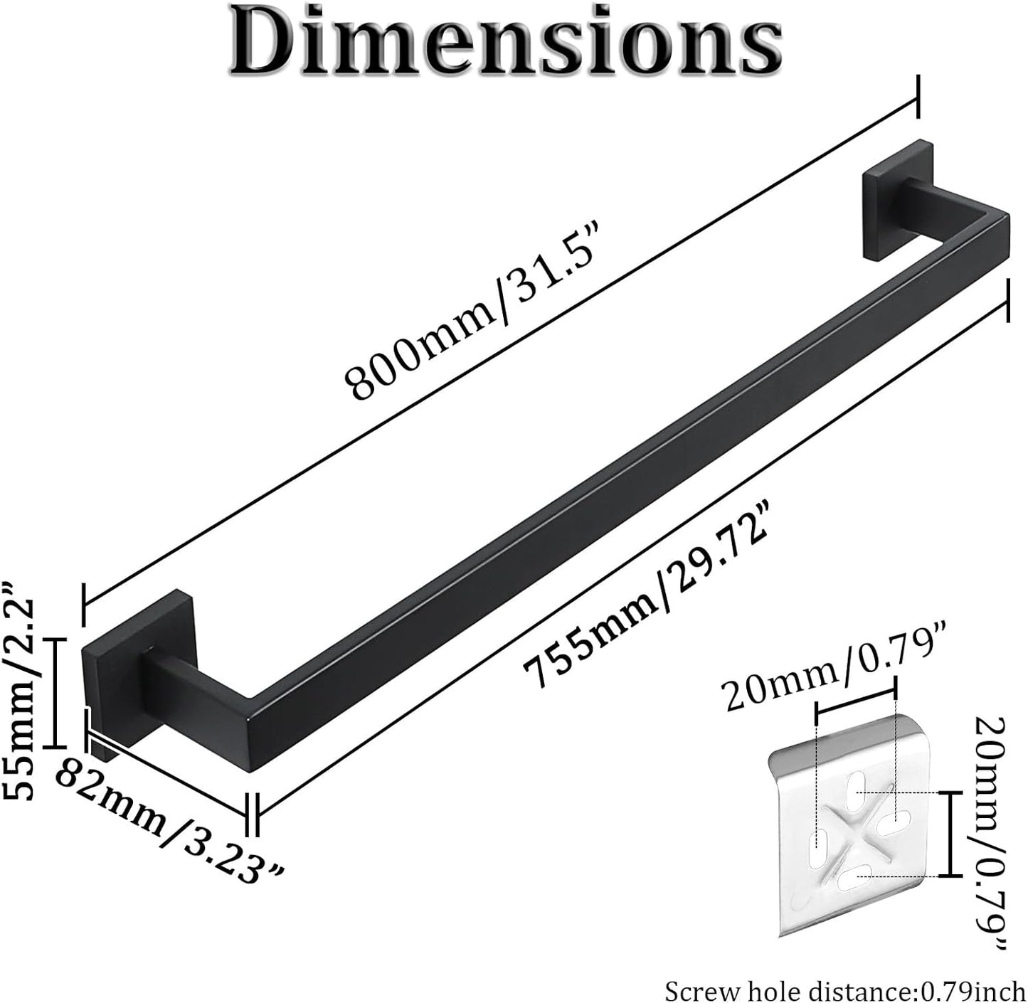 Alise Black Towel Bars,31.5 Inch Towel Holder Towel Racks for Bathroom and Lavatory,SUS304 Stainless Steel Hand Towel Hanger Rail Wall Mount,Useable Length 29.72 Inch Towel Bar, GYT080-B