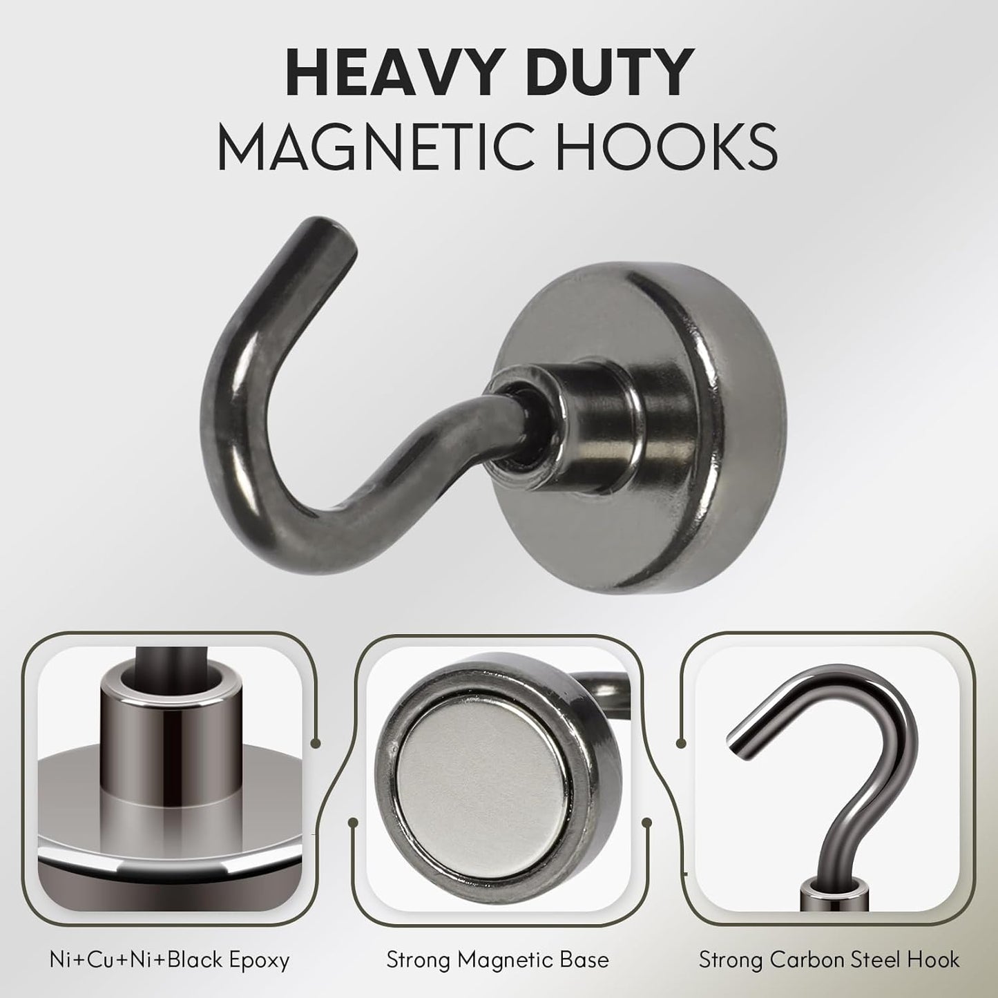 Neosmuk Magnetic Hooks, Cruise Ship Essentials, 30lb+ Heavy Duty Magnetic Hooks for Cruise Cabins, Refrigerator, Grill, Hanging, and Travel | Extra Strong Must-Haves Magnet Hook(Gunmetal,Pack of 12)