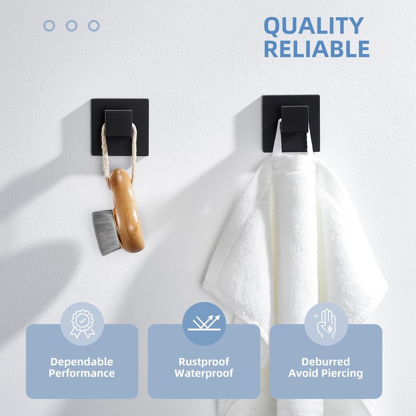 Angle Simple Matte Black Towel Hooks for Bathroom, SUS 304 Stainless Steel Square Wall Coat Hooks, 2 Pack