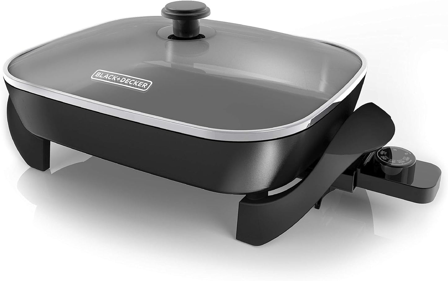 BLACK+DECKER Electric Skillet, Variable Temperature Control, Nonstick Cooking Surface, Dishwasher Safe, Tempered Glass Lid, 12"x15"
