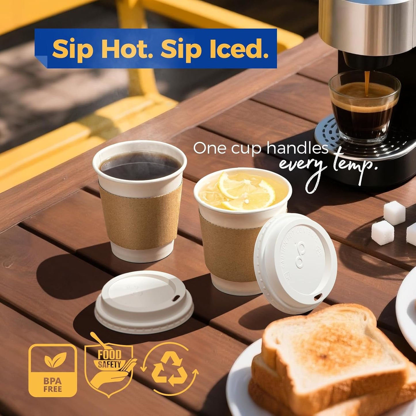 Fit Meal Prep 500 Pack 10 oz Disposable Coffee Cups with Lids, Sleeves, Leak-Proof To Go Coffee Cups with Lids, Durable Hot Paper Cups for Home, Office, Party, Business