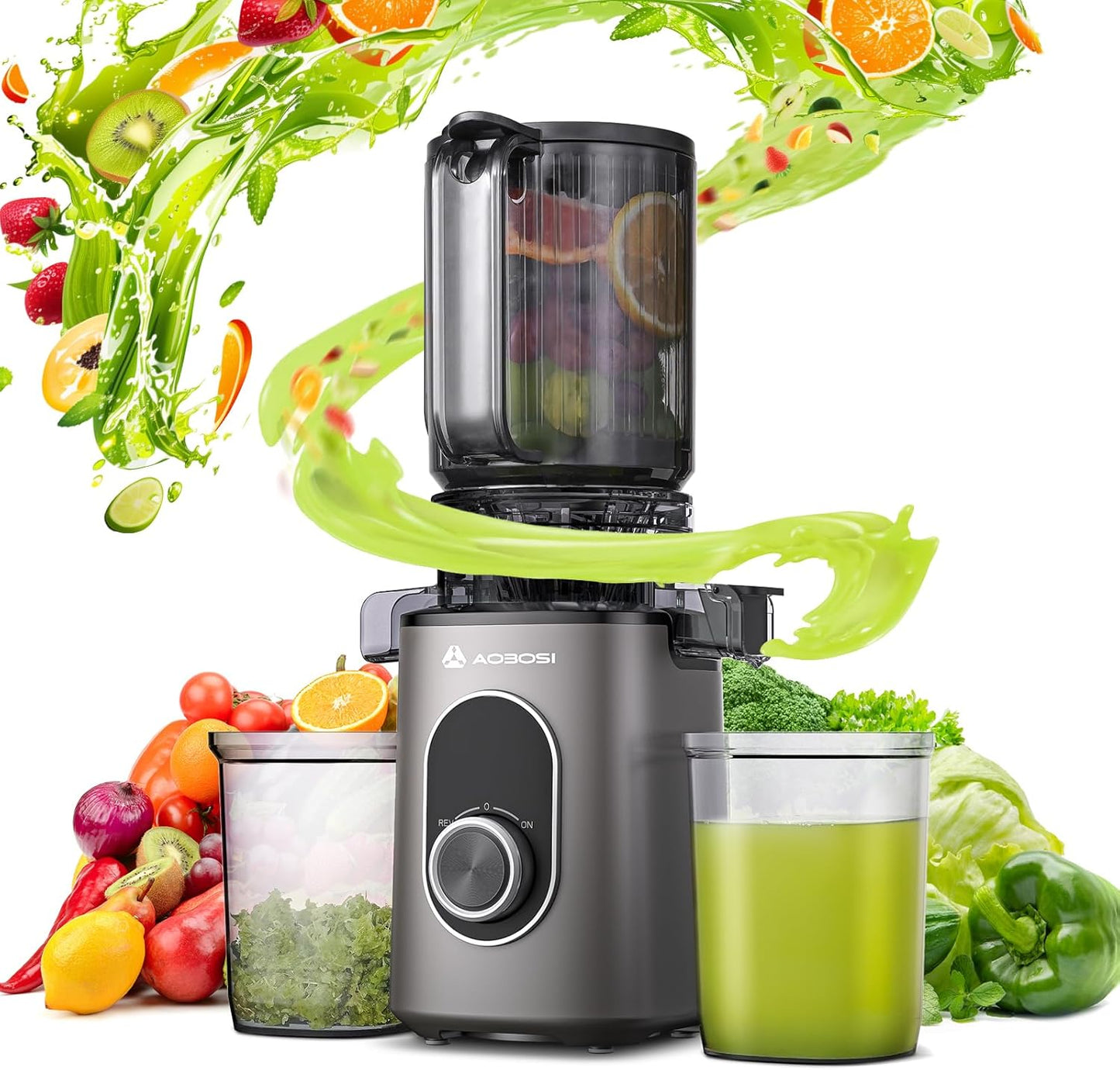 AAOBOSI Cold Press Juicer, 4.35" Large Feed Chute Masticating Juicer Machines (Upgrade) High Juice Yield Slow Juice Extractor fit Fruits &Vegetables, Easy to Clean, New Designed for Home and Travel
