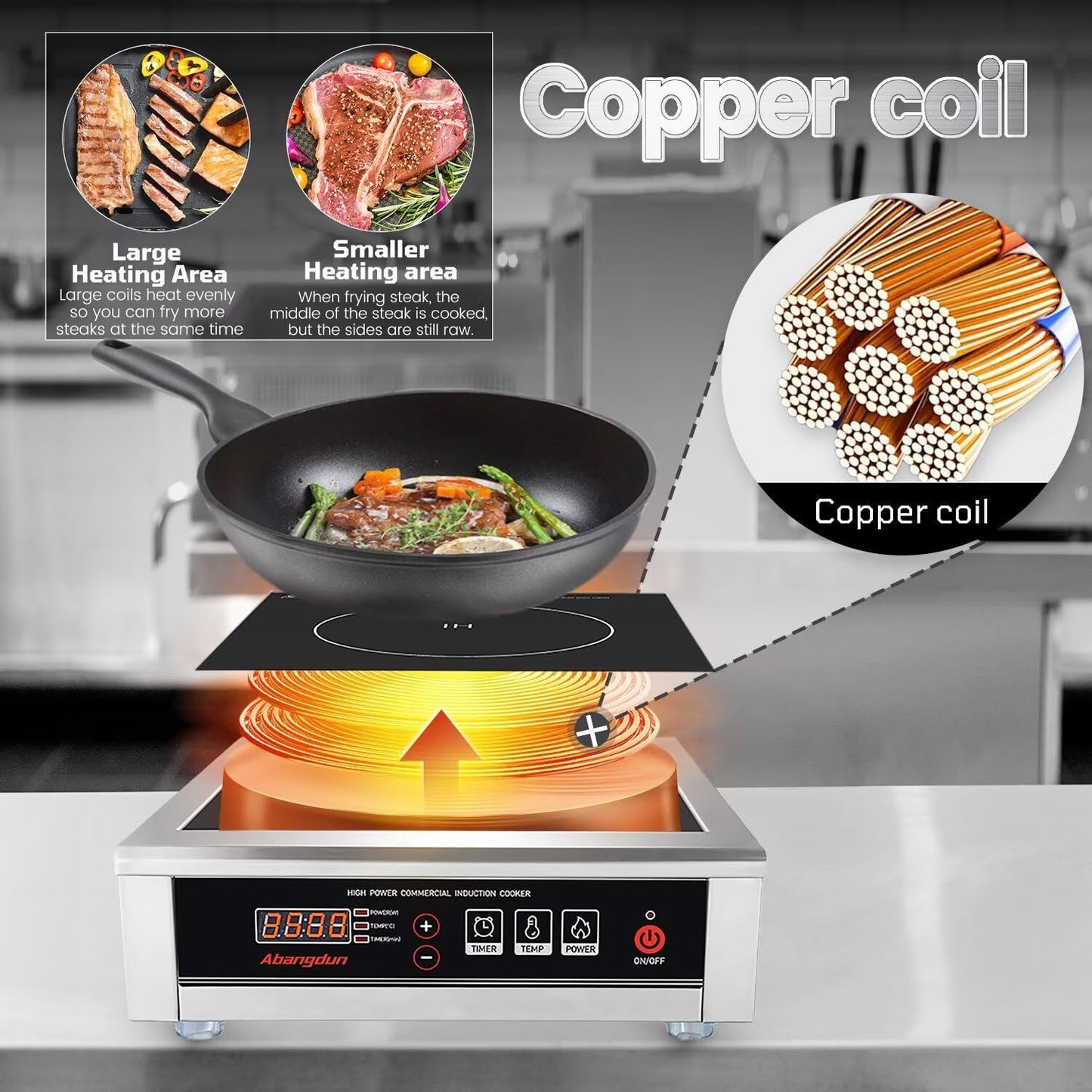 Commercial Induction Cooktop 3500W/240V Induction Burner 18-hour Timer Hot Plate for Kitchen Restaurants Abangdun (Single Burner)