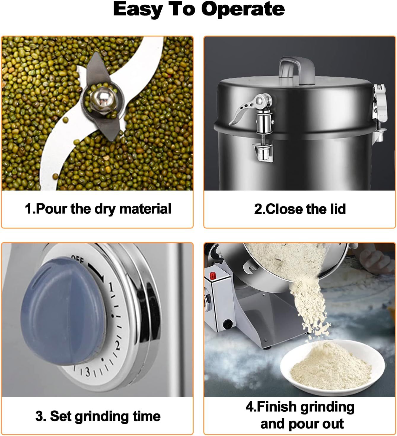 Electric Grain Grinder 800g,Swing Type Grain Mill Grinder 3000W,110V Stainless Steel High-speed Spice Herb Grinder Superfine Machine Dry Cereals Pulverizer Swing Type