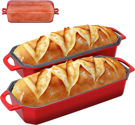 Bread Pan Cast Iron Loaf Pan with Lid Bread Loaf Pan 13x5 Inch Enameled Cast Iron Sourdough Bread Pan,Red