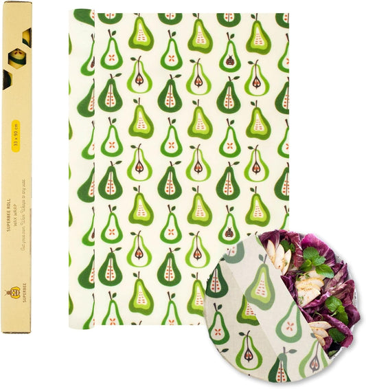 SUPERBEE Beeswax Wrap Roll XL, Reusable Beeswax Wrap for Food, Wrap Roll, Reusable Bees Wrap Paper for Wrapping Vegetables, Cheese Paper, Bowl Covers and Sandwich Wrapping Paper, Pears - 35x13"