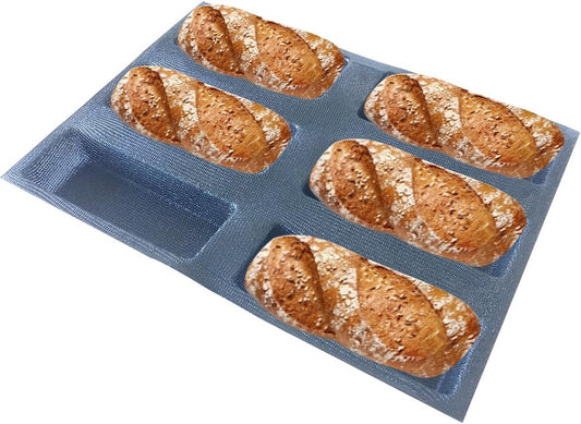 Bluedrop Silicone Bread Forms Square Shape Bread Molds Non Stick Bakery Trays Silicone Coated Fiber Glass 6 Caves Rectangle Moulds