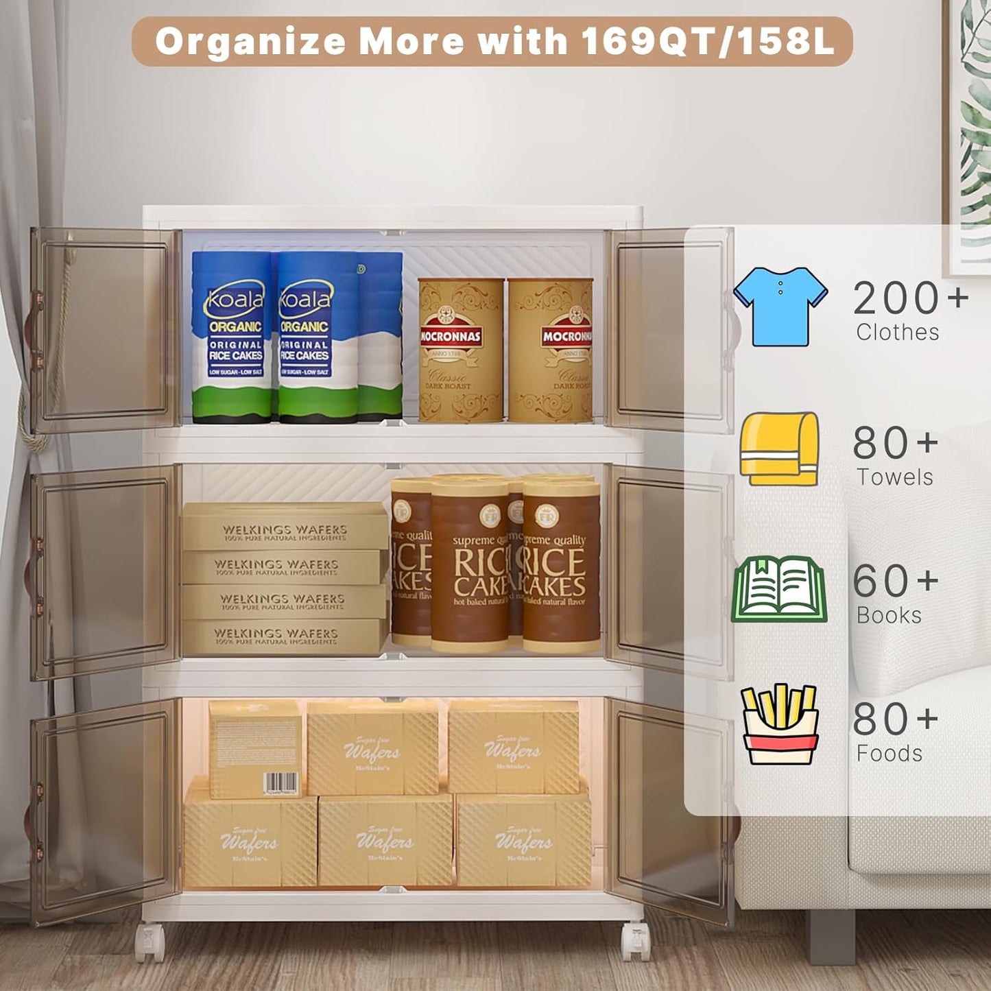 Extra Large Stackable Storage Bins with Lids and Wheels, Foldable Collapsible Closet Organizers,720QT-120QT/30GAL*6Pack Plastic Stackable Storage drawers for Bedroom Dorm