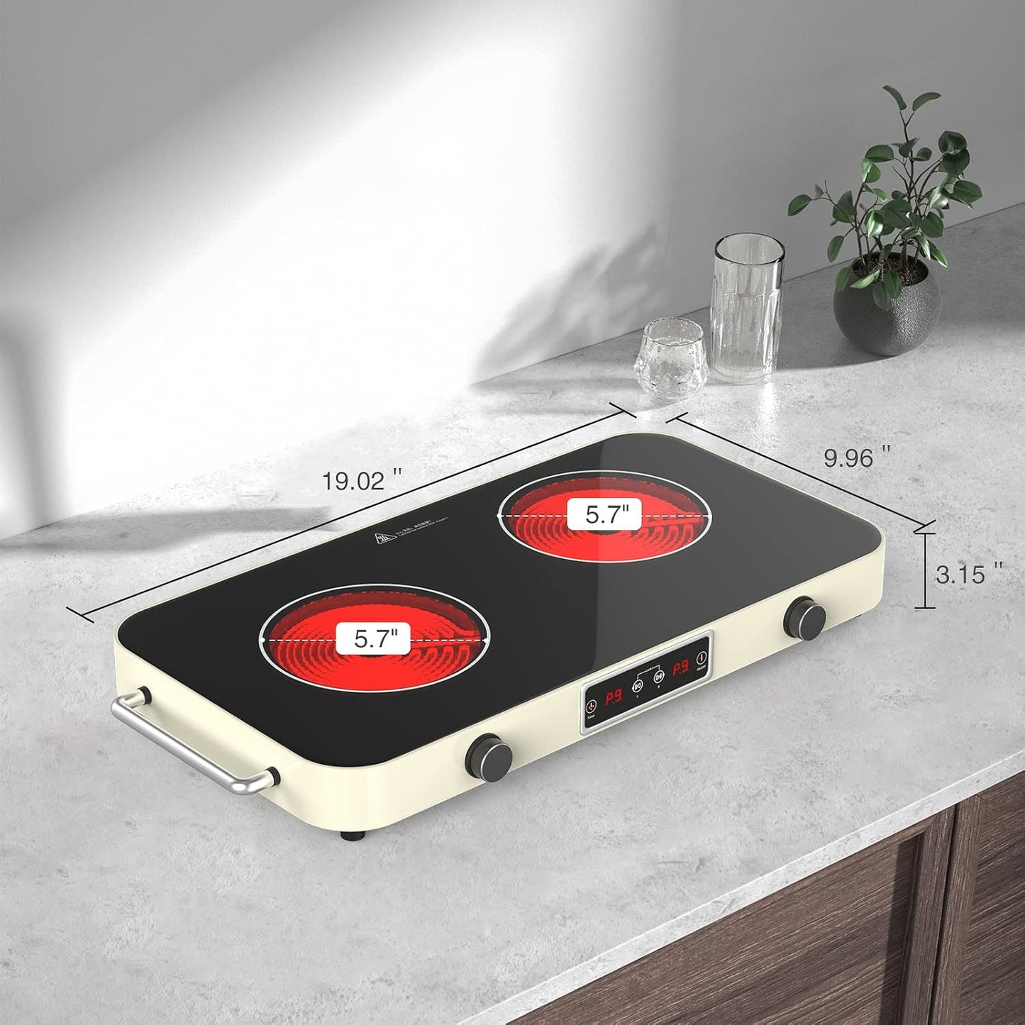 2200W Electric Cooktop 2 Burners: 12 Inch Portable Hot Plate Electric Stove Top - 110V/120V Double Burner Countertop with Timer, Knob Control, 9 Heating Levels, for All Cookware