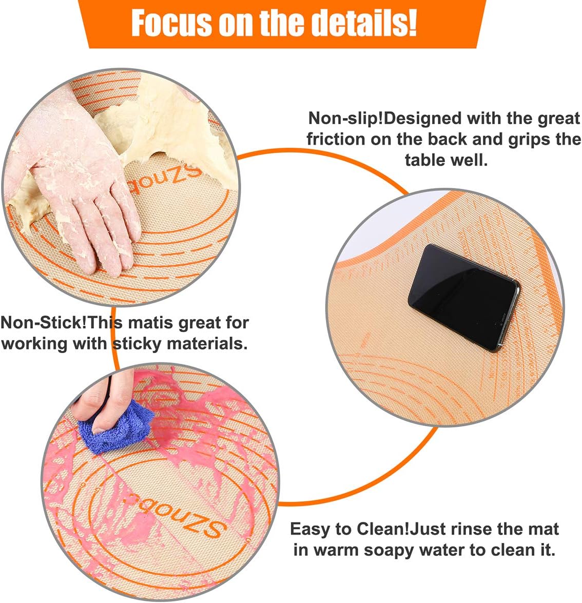 Silicone Pastry Mat 36'' By 24'' Extra Large Baking Mat with Measurements for Dough Rolling, Kneading Board, Kitchen Counter Mats, Perfect for Dough, Fondant, Pie Crust, Cookies, Bread, Pasta, Pizza