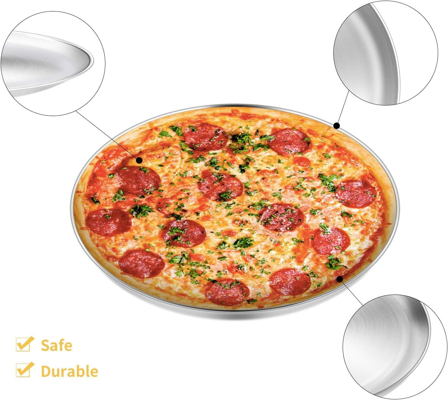 Pizza Pans, 12 inch Stainless Steel Pizza Tray, Round Pizza Dish Plate For Oven Baking, Healthy & Heavy Duty, Rust Free & Dishwasher Safe - 4 Pack