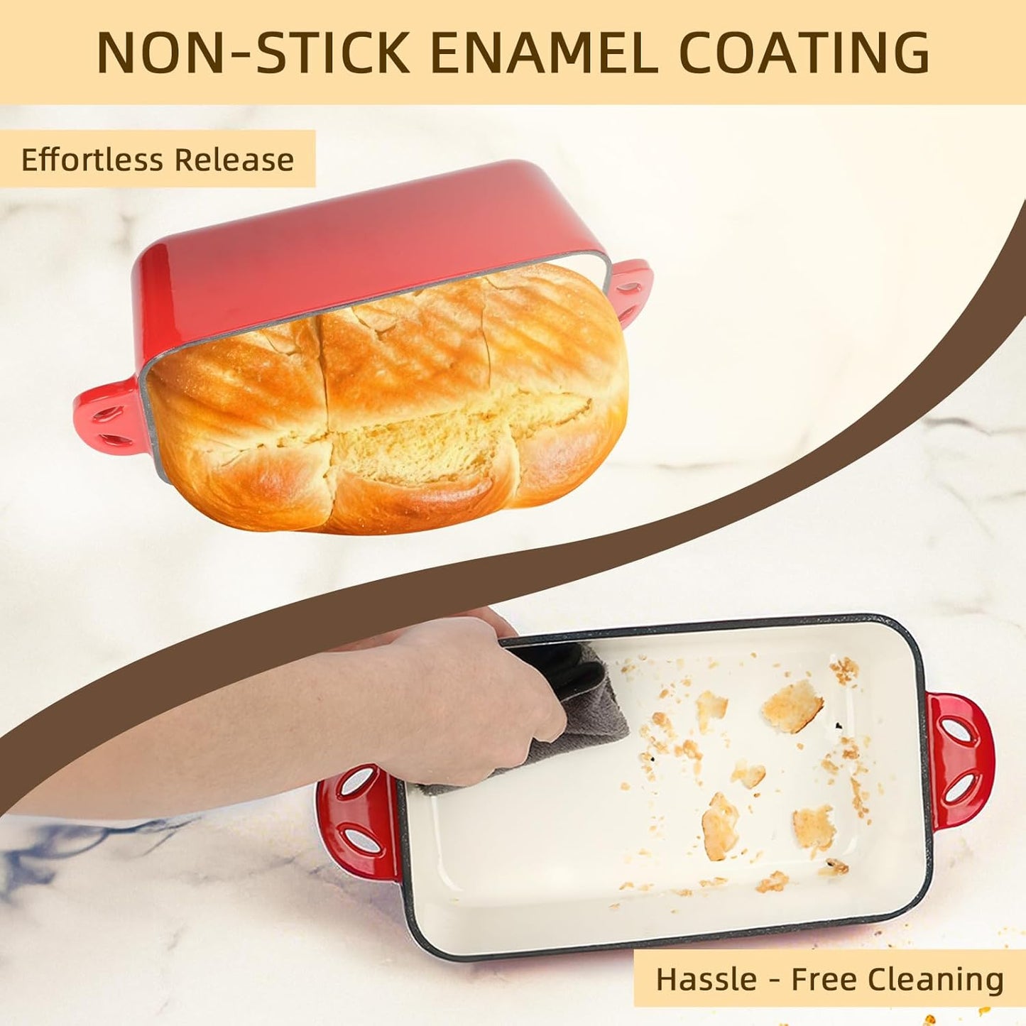 9x5 Enameled Cast Iron Loaf Pan with Lid - 2 in 1 Homemade Sourdough Bread Baking Pan