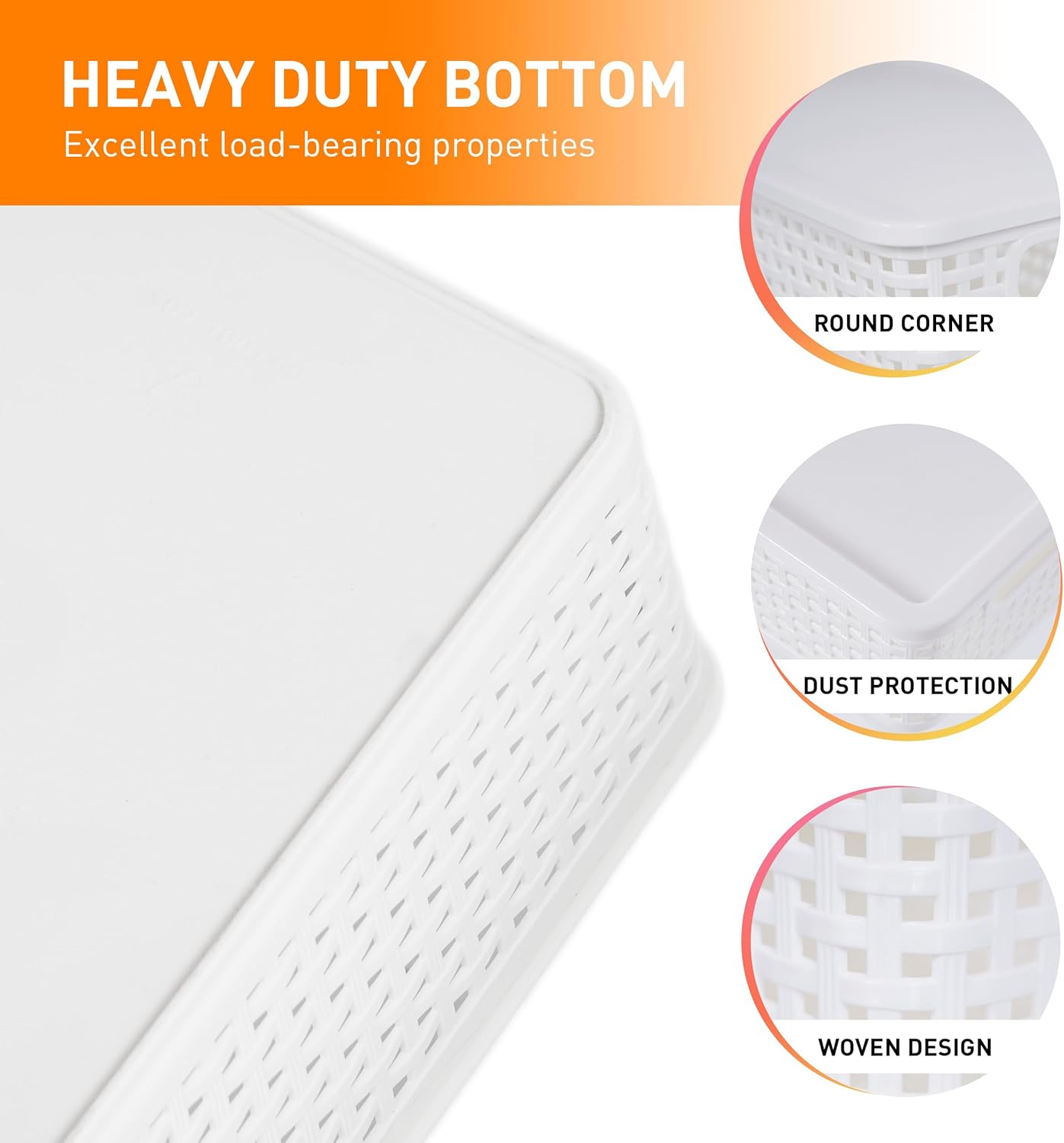 Plastic Storage Baskets With Lid, Storage Bins for Organizing, Stackable Decorative Containers for Shelves Drawers Desktop Closet Playroom Classroom Office, 10 Pack-White